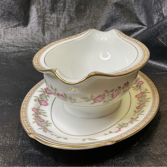 Gravy Boat Bowl With Unberplate Cordell by Noritake China 5408 Japan Gold Trim - Picture 4 of 7